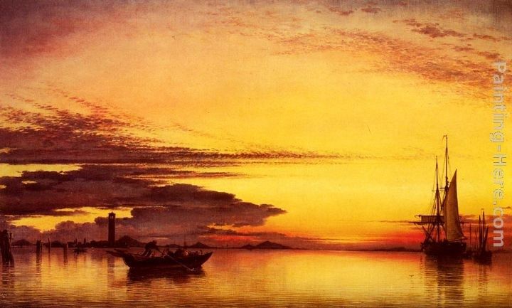 Edward William Cooke Sunset On The Lagune Of Venice - San Georgio-In-Alga And The Euganean Hills In The Distance